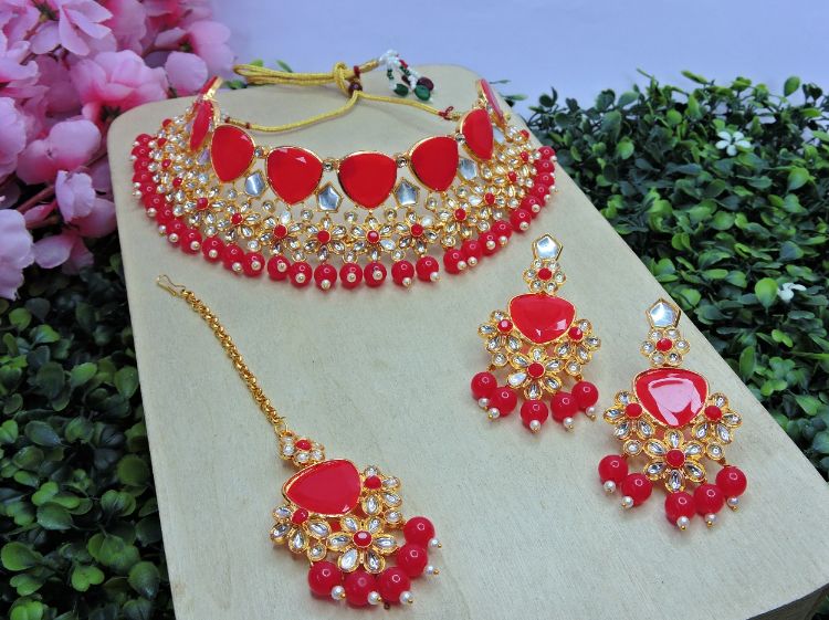 Picture of Ravishing Designer American Diamond Red Necklace