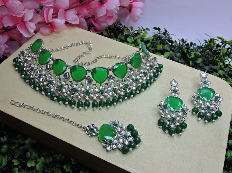 Picture of Admirable Designer American Diamond Green Necklace