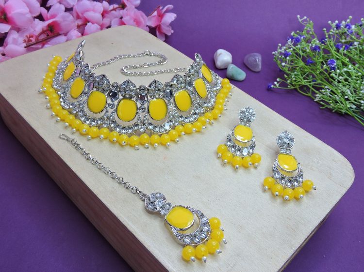 Picture of Statuesque Designer American Diamond Yellow Necklace