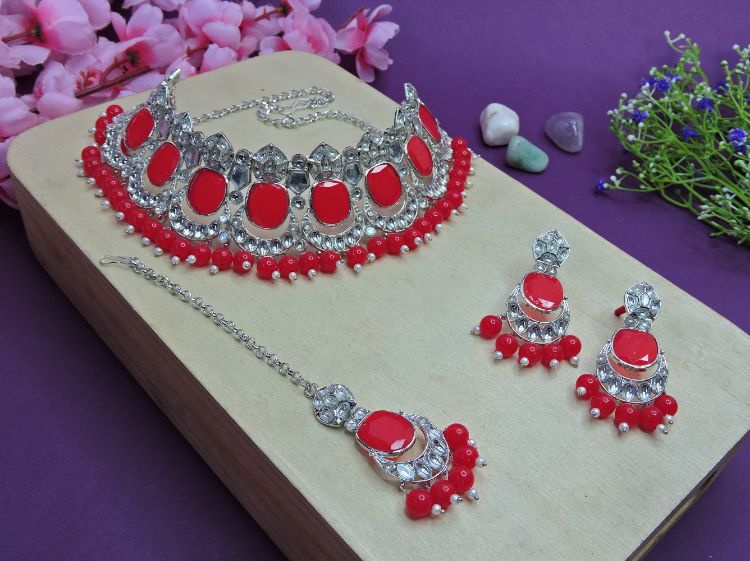 Picture of Grand Designer American Diamond Red Necklace