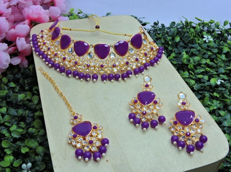 Picture of Lovely Designer American Diamond Purple Necklace