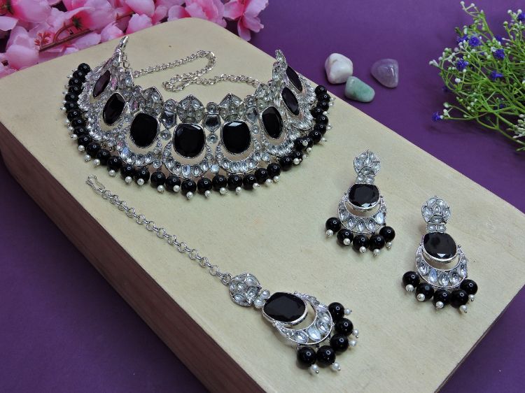Picture of Gorgeous Designer American Diamond Black Necklace