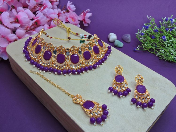 Picture of Fine Designer American Diamond Purple Necklace