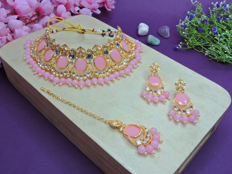 Picture of Comely Designer American Diamond Pink Necklace