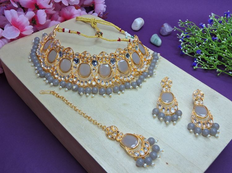 Picture of Nice Designer American Diamond Grey Necklace