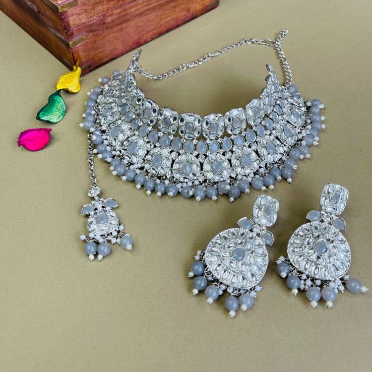 Picture of Alluring Designer American Diamond Grey Necklace
