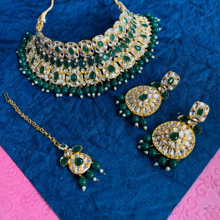 Picture of Superb Designer American Diamond Green Necklace