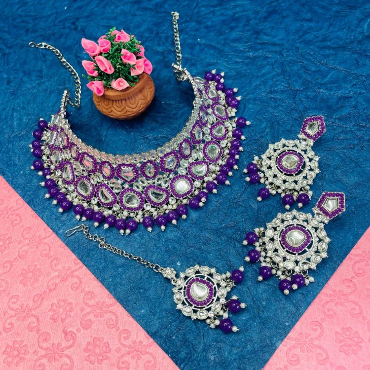 Picture of Ravishing Designer American Diamond Purple Necklace