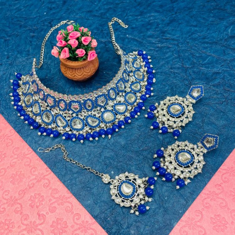 Picture of Taking Designer American Diamond Blue Necklace