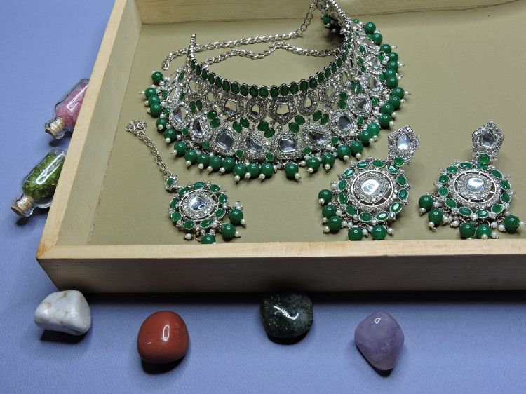 Picture of Radiant Designer American Diamond Green Necklace