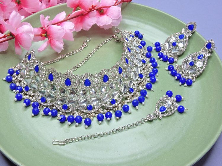 Picture of Comely Designer American Diamond Blue Necklace