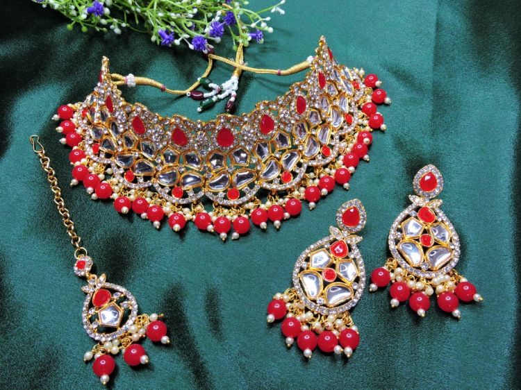 Picture of Classy Designer American Diamond Red Necklace