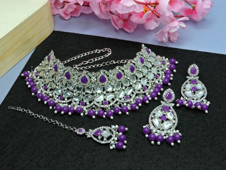 Picture of Radiant Designer American Diamond Purple Necklace