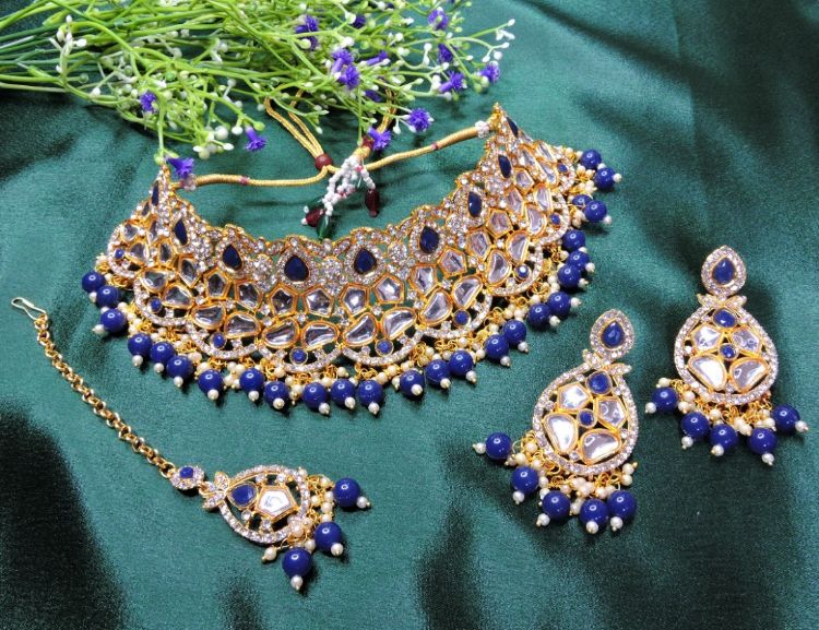 Picture of Ravishing Designer American Diamond Blue Necklace