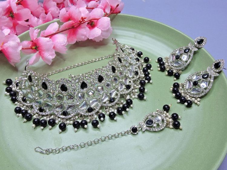 Picture of Appealing Designer American Diamond Black Necklace