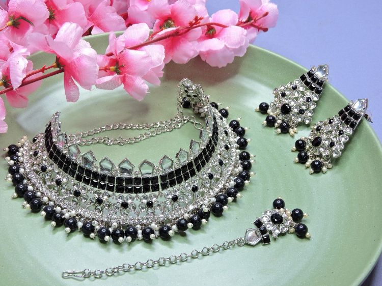 Picture of Elegant Designer American Diamond Black Necklace