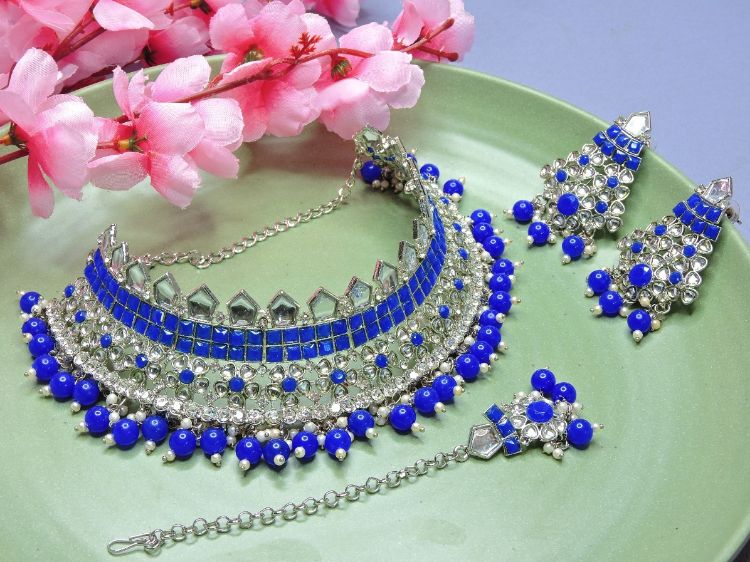 Picture of Sublime Designer American Diamond Blue Necklace