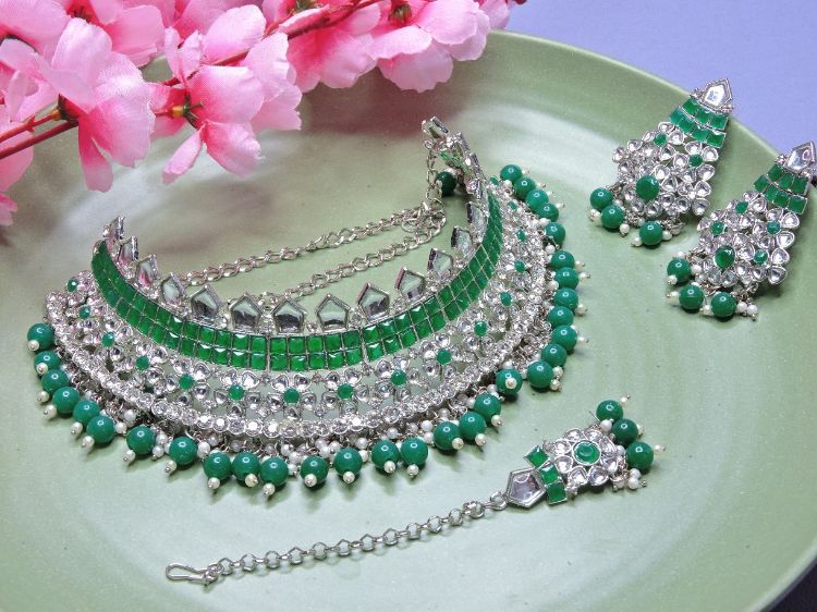 Picture of Alluring Designer American Diamond Green Necklace