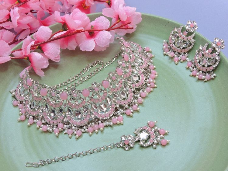 Picture of Fine Designer American Diamond Pink Necklace