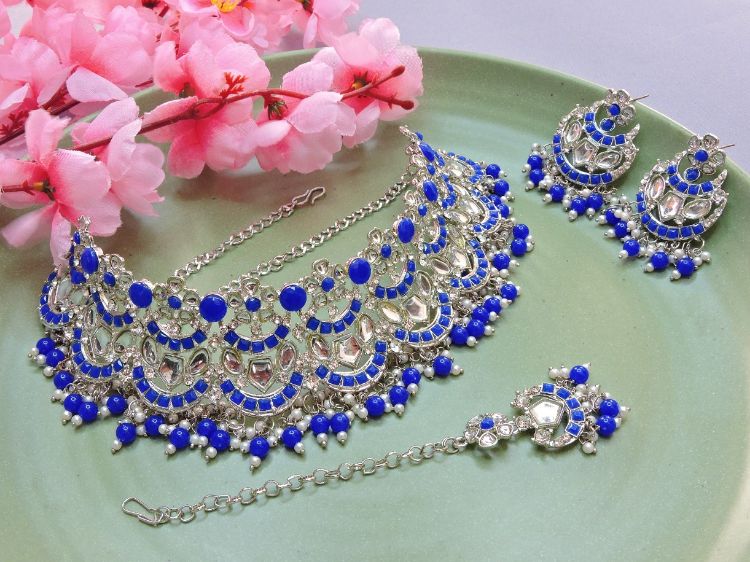 Picture of Elegant Designer American Diamond Blue Necklace