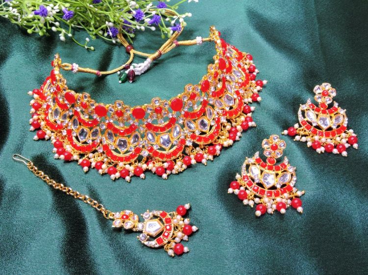 Picture of Stunning Designer American Diamond Red Necklace