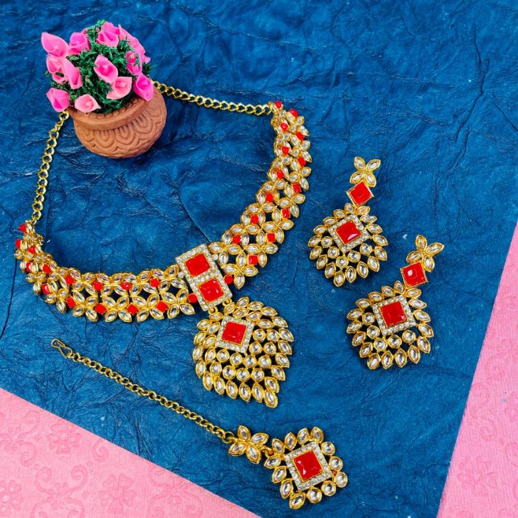 Picture of Splendid Designer American Diamond Red Necklace