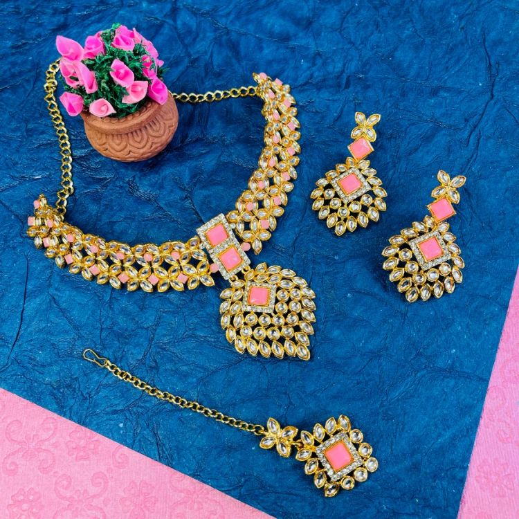 Picture of Ideal Designer American Diamond Pink Necklace