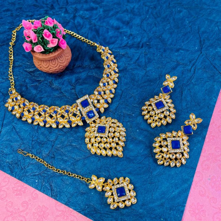 Picture of Well Formed Designer American Diamond Blue Necklace