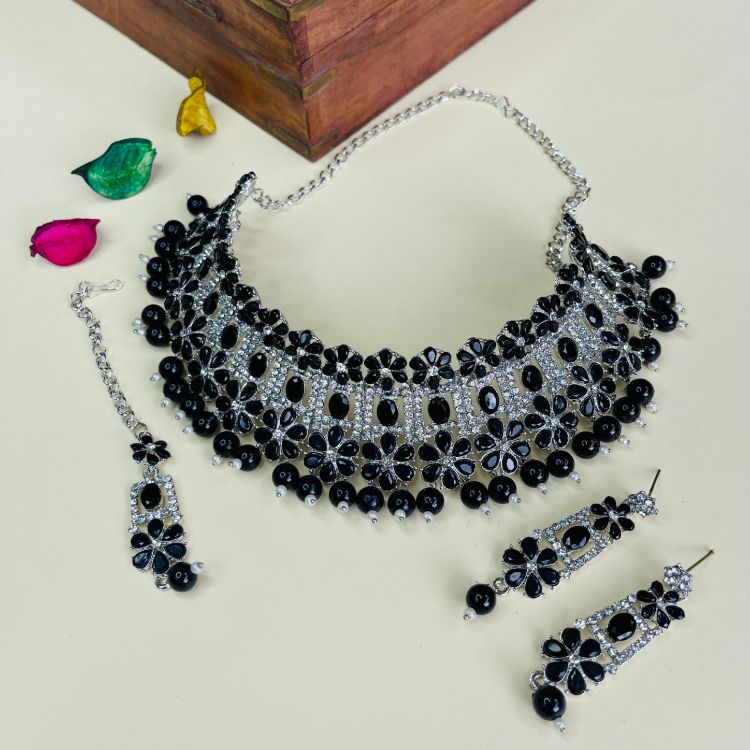 Picture of Ravishing Designer American Diamond Black Necklace