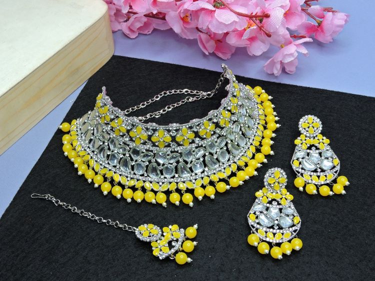 Picture of Fascinating Designer American Diamond Yellow Necklace
