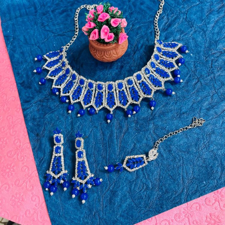 Picture of Amazing Designer American Diamond Blue Necklace