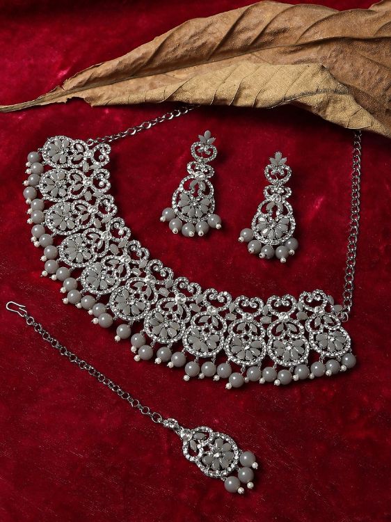 Picture of Charming Designer American Diamond Grey Necklace