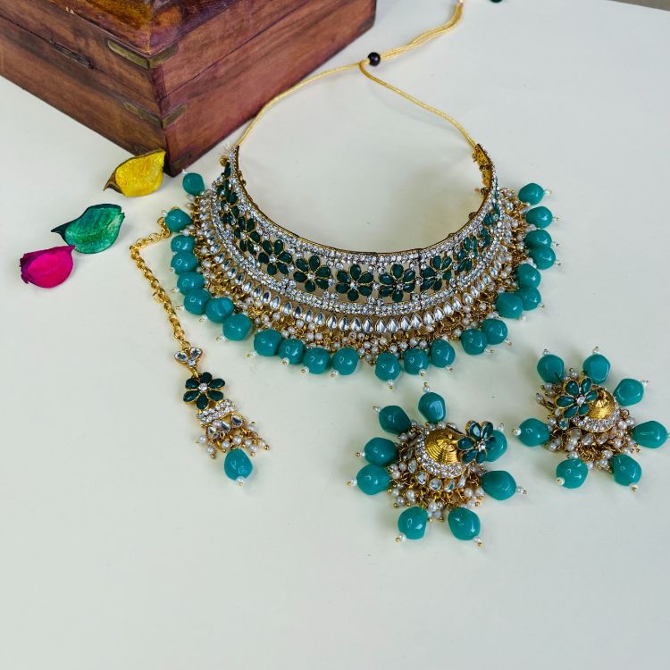 Picture of Graceful Designer American Diamond Green Necklace