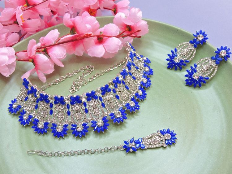 Picture of Admirable Designer American Diamond Blue Necklace