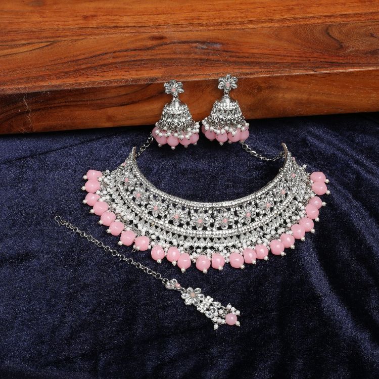 Picture of Beautiful Designer American Diamond Pink Necklace