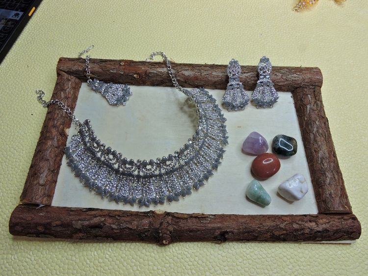 Picture of Lovely Designer American Diamond Grey Necklace