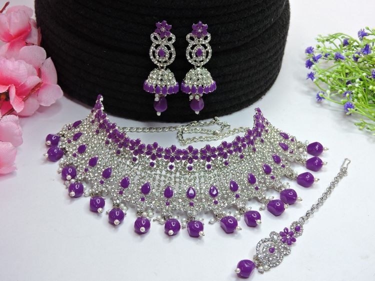 Picture of Magnificent Designer American Diamond Purple Necklace