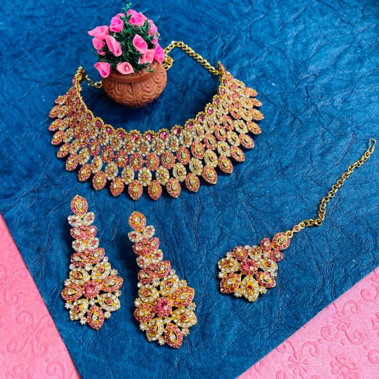 Picture of Charming Designer American Diamond Pink Necklace