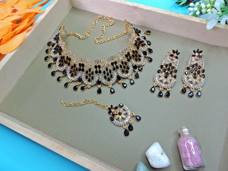 Picture of Appealing Designer American Diamond Black Necklace