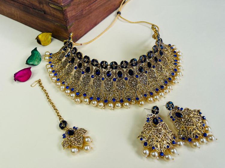 Picture of Admirable Designer American Diamond Blue Necklace