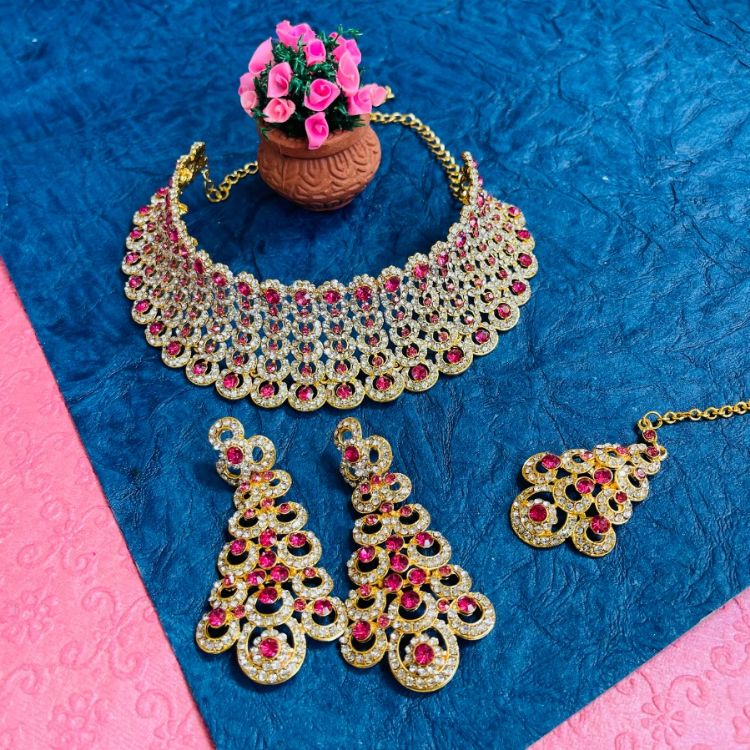 Picture of Sublime Designer American Diamond Pink Necklace