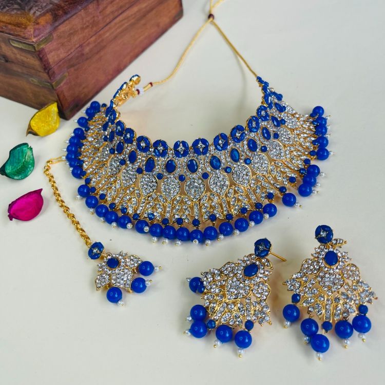 Picture of Wonderful Designer American Diamond Blue Necklace