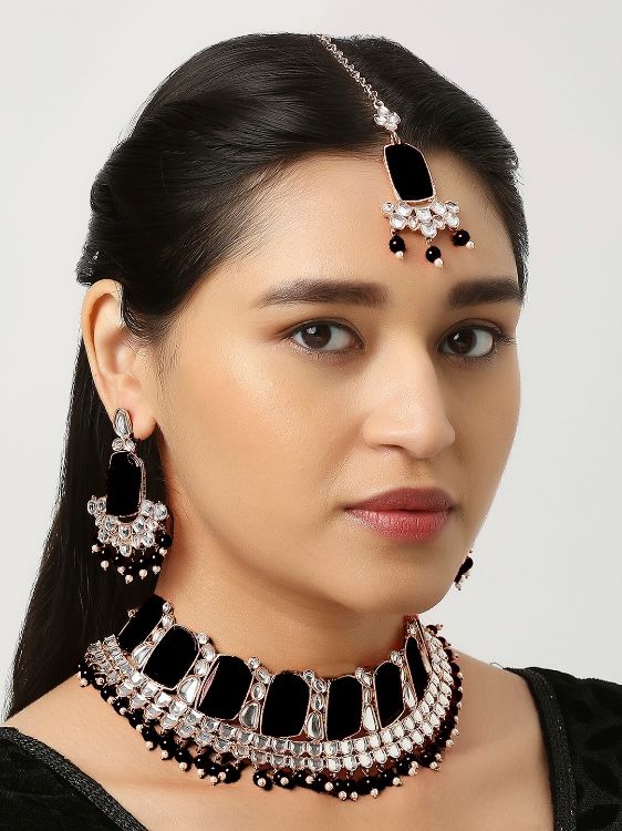 Picture of Lovely Designer American Diamond Black Necklace