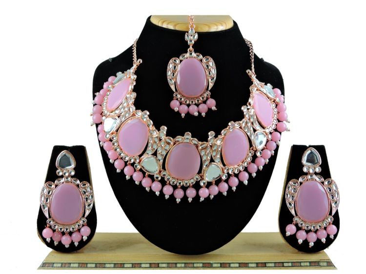 Picture of Ravishing Designer American Diamond Pink Necklace