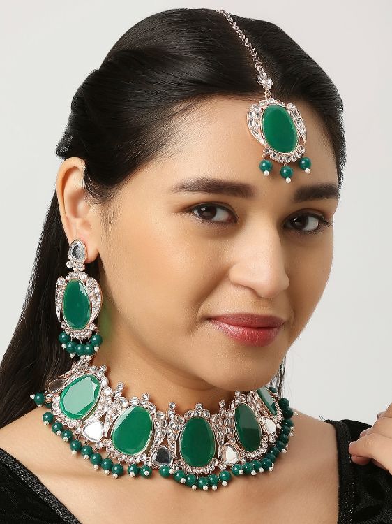 Picture of Sublime Designer American Diamond Green Necklace