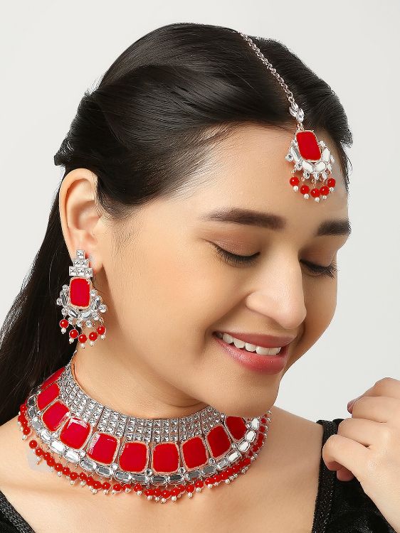 Picture of Bewitching Designer American Diamond Red Necklace