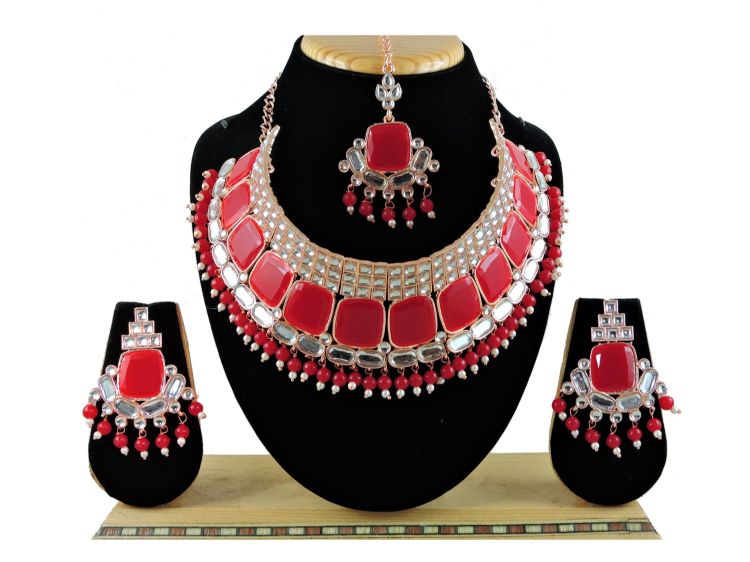 Picture of Bewitching Designer American Diamond Red Necklace