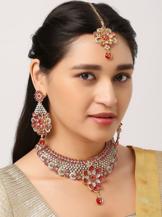 Picture of Delightful Designer American Diamond Red Necklace