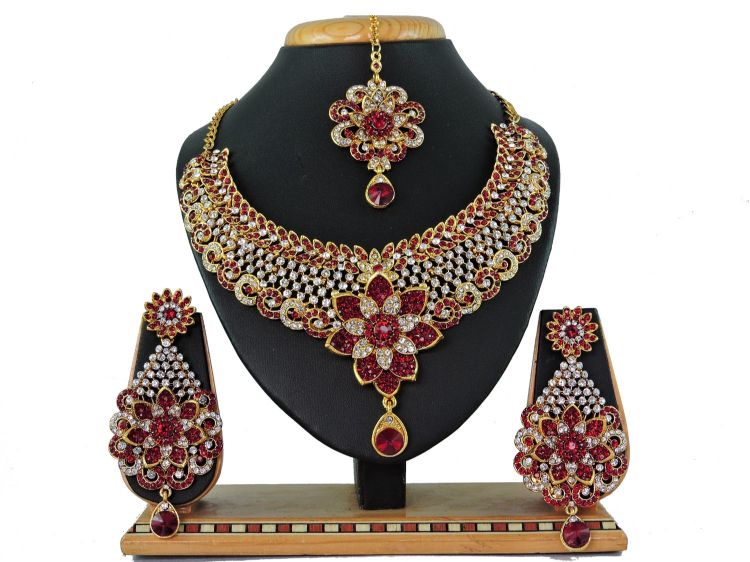 Picture of Delightful Designer American Diamond Red Necklace