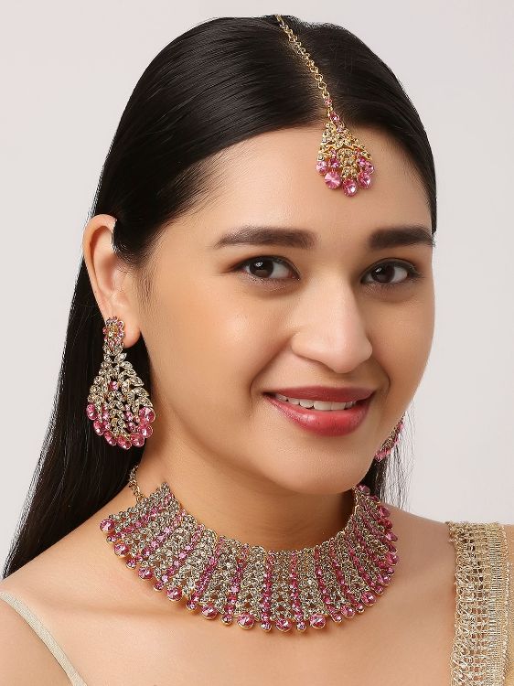 Picture of Sublime Designer American Diamond Pink Necklace